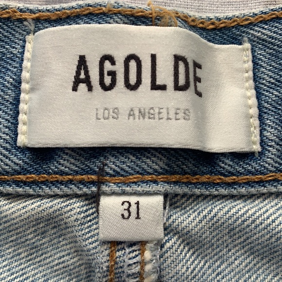 NWT AGOLDE Criss Cross Symbol Jean Denim Skirt Distressed Light Blue Wash Sz 31 - Picture 7 of 13